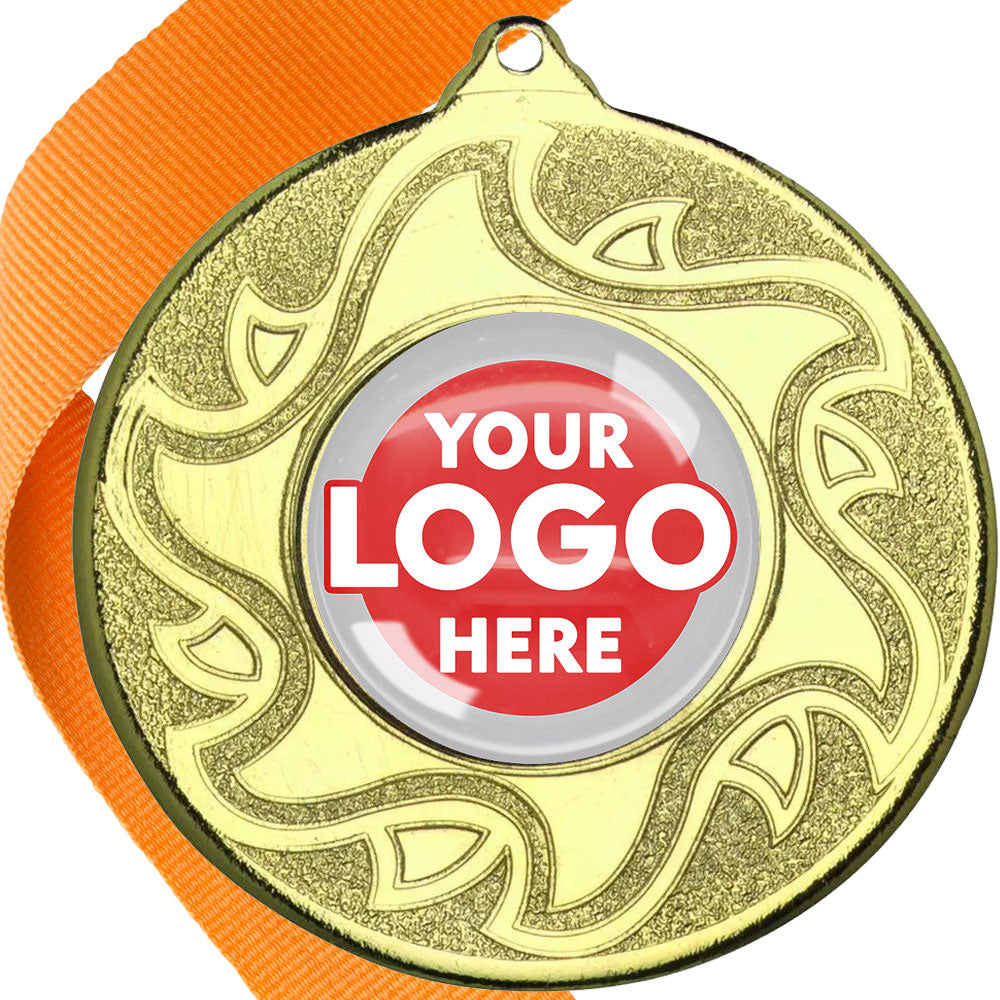 The Glossy Domed 50mm Sunshine Design Medals on Ribbons MINIMUM ORDER 100