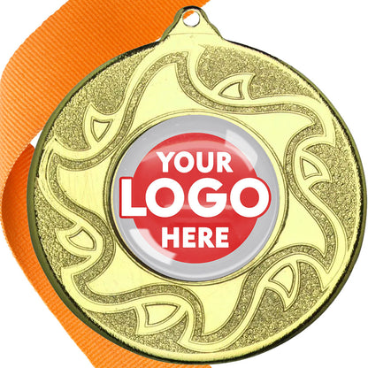 The Glossy Domed 50mm Sunshine Design Medals on Ribbons MINIMUM ORDER 100