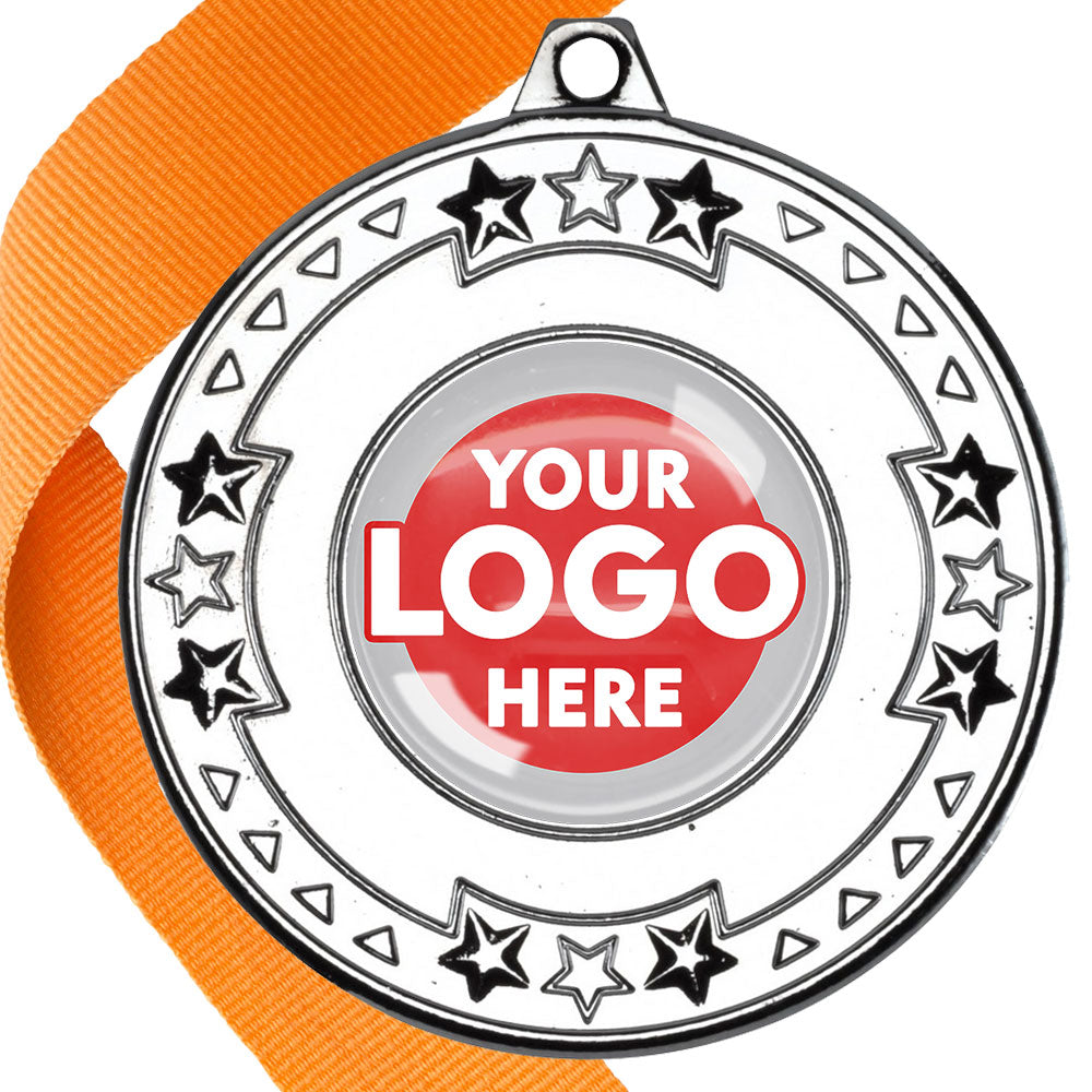 The Glossy gel 50mm Star Edge Medal on a Ribbon