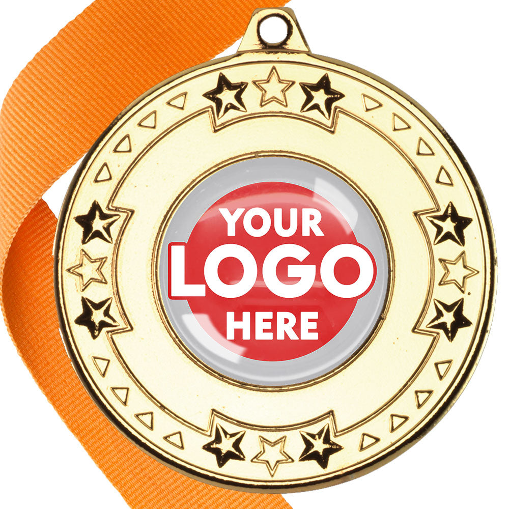 The Glossy gel 50mm Star Edge Medal on a Ribbon