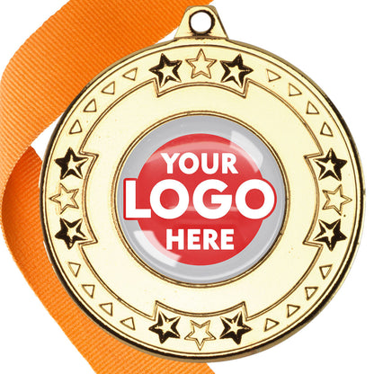 The Glossy gel 50mm Star Edge Medal on a Ribbon