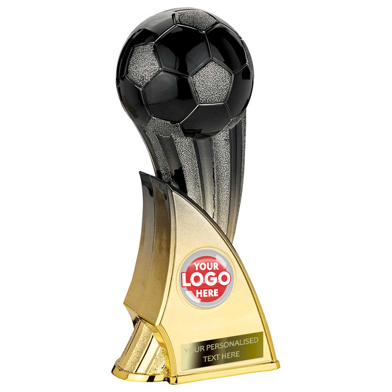 Black and Gold Football Ball 3D Trophy (PA25001A/B/C/D) BW Trophies