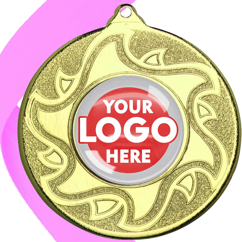 The Glossy Domed 50mm Sunshine Design Medals on Ribbons MINIMUM ORDER 100