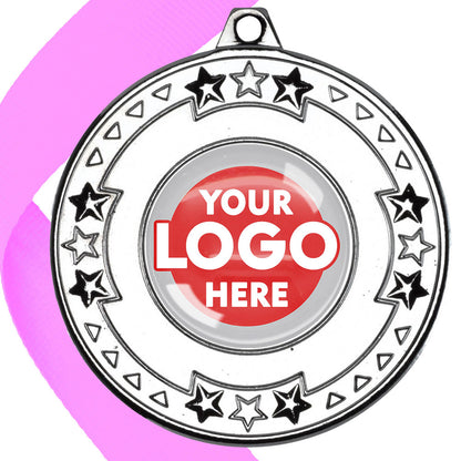 The Glossy gel 50mm Star Edge Medal on a Ribbon