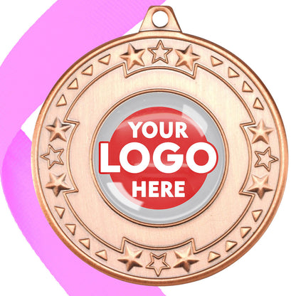 The Glossy gel 50mm Star Edge Medal on a Ribbon