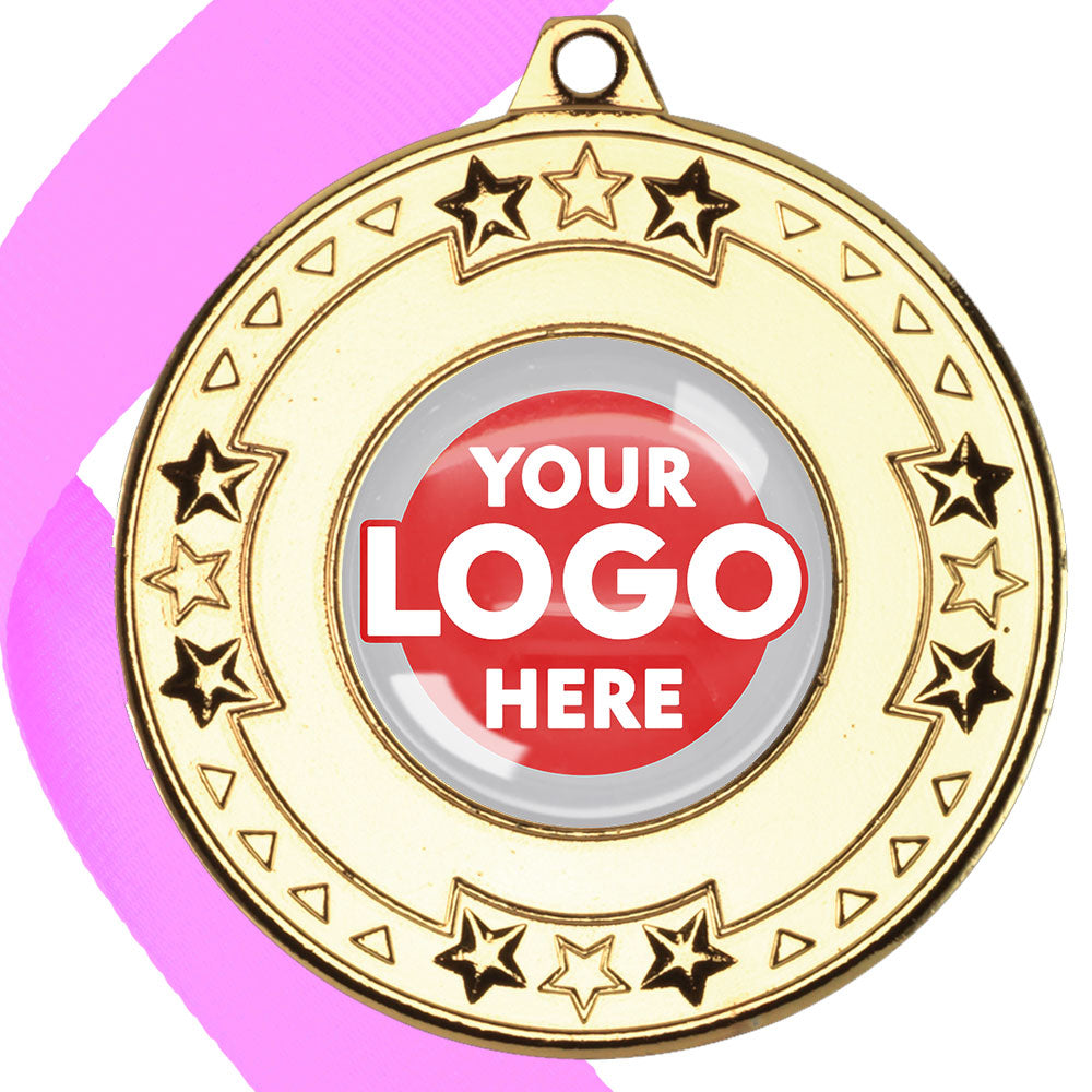 The Glossy gel 50mm Star Edge Medal on a Ribbon