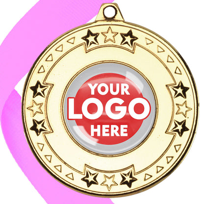 The Glossy gel 50mm Star Edge Medal on a Ribbon