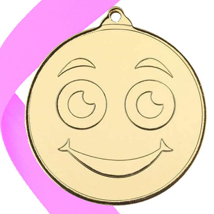 50mm Smiley Face Embossed Medal on a Ribbon