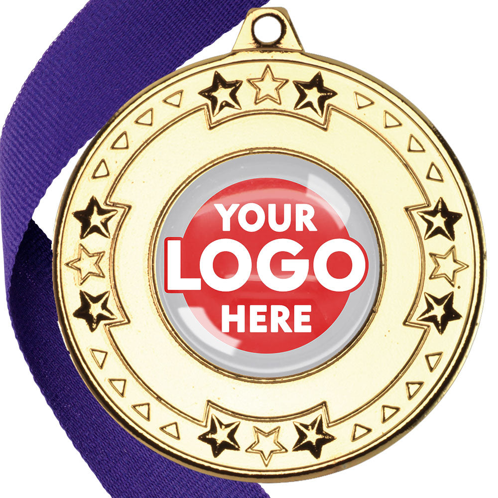 The Glossy gel 50mm Star Edge Medal on a Ribbon