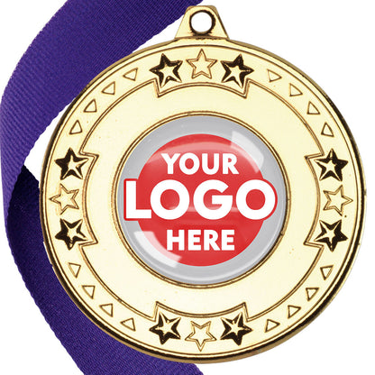 The Glossy gel 50mm Star Edge Medal on a Ribbon