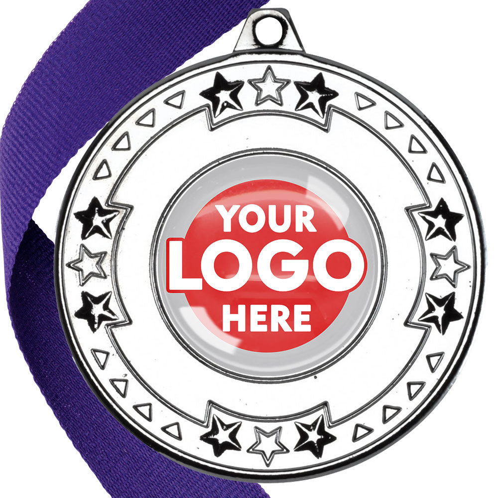 The Glossy gel 50mm Star Edge Medal on a Ribbon