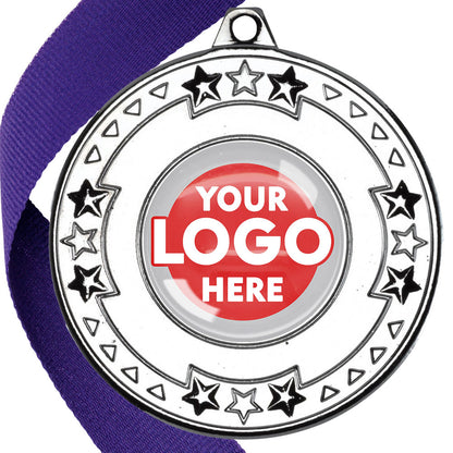 The Glossy gel 50mm Star Edge Medal on a Ribbon