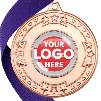 The Glossy gel 50mm Star Edge Medal on a Ribbon