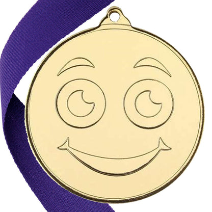 50mm Smiley Face Embossed Medal on a Ribbon
