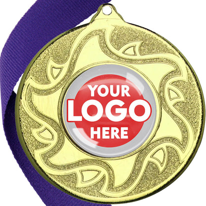The Glossy Domed 50mm Sunshine Design Medals on Ribbons MINIMUM ORDER 100