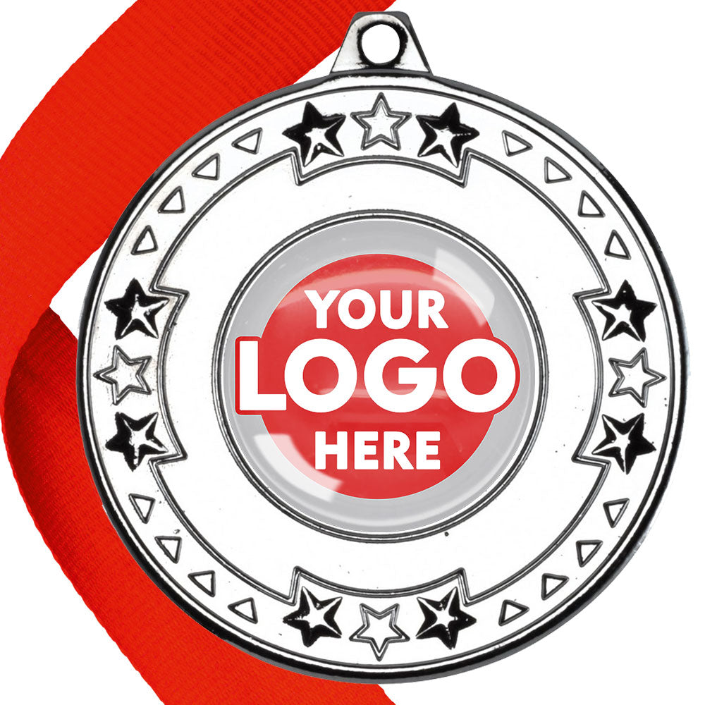 The Glossy gel 50mm Star Edge Medal on a Ribbon