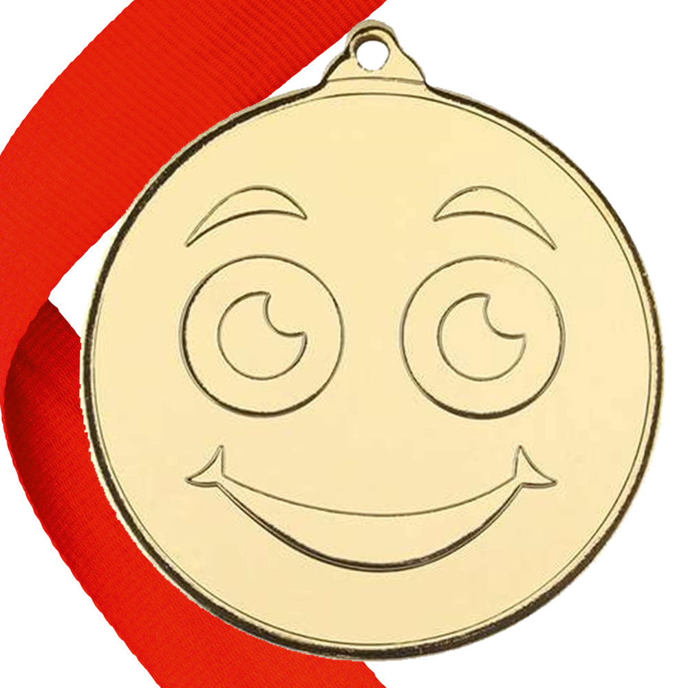 50mm Smiley Face Embossed Medal on a Ribbon