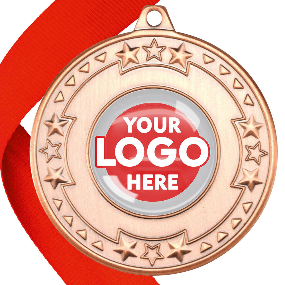 The Glossy gel 50mm Star Edge Medal on a Ribbon