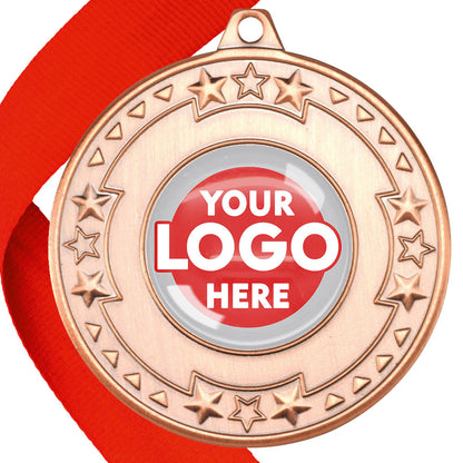 The Glossy gel 50mm Star Edge Medal on a Ribbon