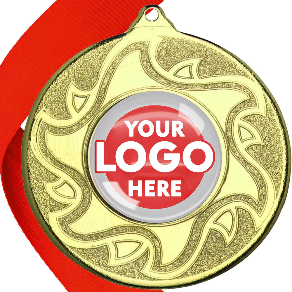 The Glossy Domed 50mm Sunshine Design Medals on Ribbons MINIMUM ORDER 100