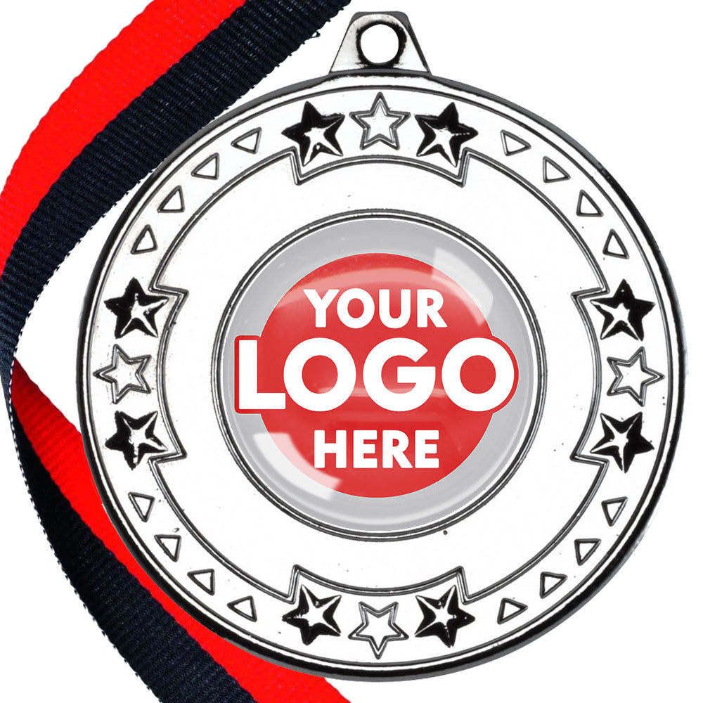 The Glossy gel 50mm Star Edge Medal on a Ribbon