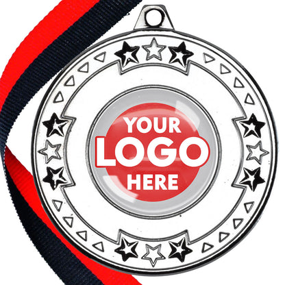 The Glossy gel 50mm Star Edge Medal on a Ribbon