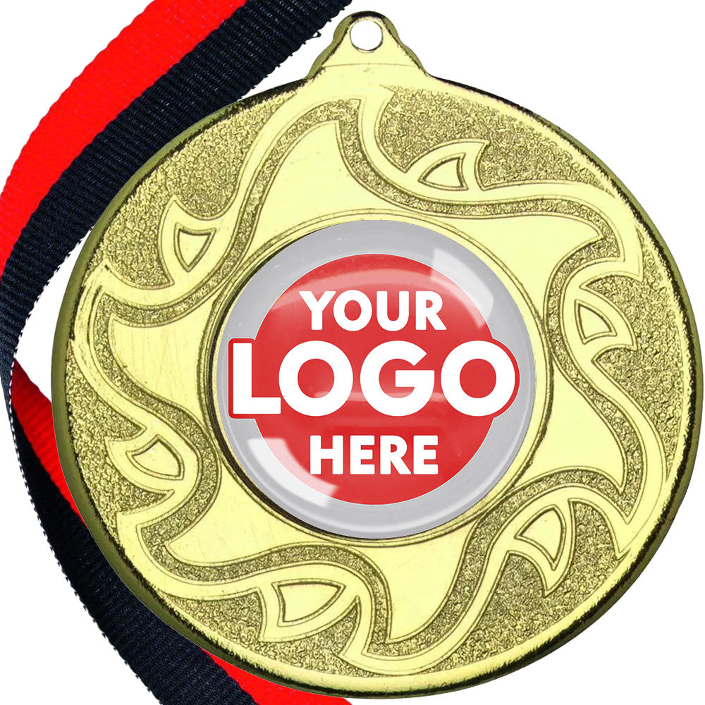 The Glossy Domed 50mm Sunshine Design Medals on Ribbons MINIMUM ORDER 100