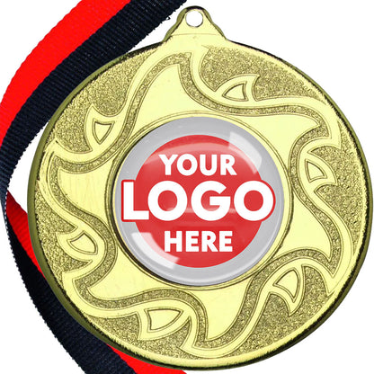 The Glossy Domed 50mm Sunshine Design Medals on Ribbons MINIMUM ORDER 100
