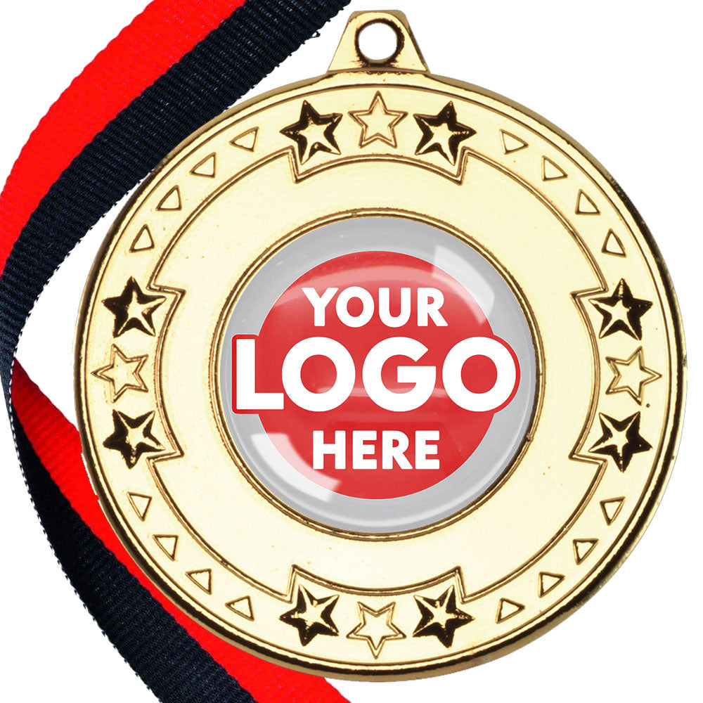 The Glossy gel 50mm Star Edge Medal on a Ribbon