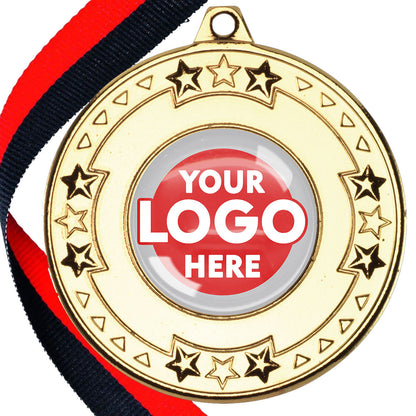 The Glossy gel 50mm Star Edge Medal on a Ribbon
