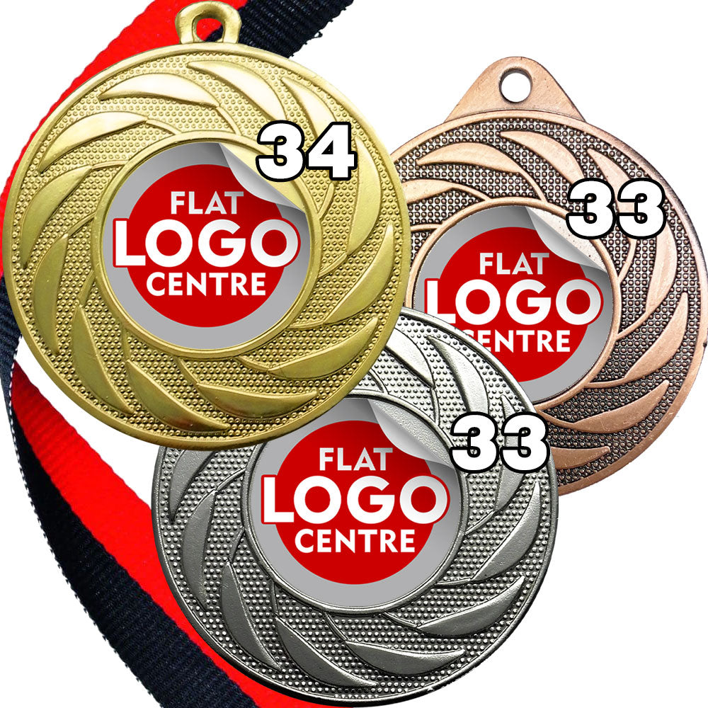 Spinner Design Medal flat centre - MINIMUM ORDER 100