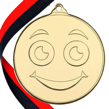 50mm Smiley Face Embossed Medal on a Ribbon