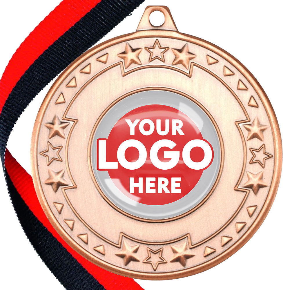 The Glossy gel 50mm Star Edge Medal on a Ribbon