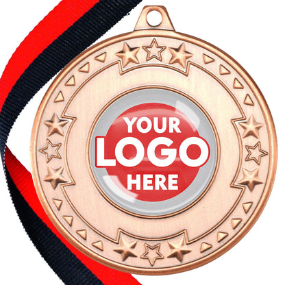 The Glossy gel 50mm Star Edge Medal on a Ribbon
