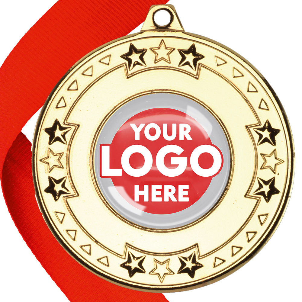 The Glossy gel 50mm Star Edge Medal on a Ribbon