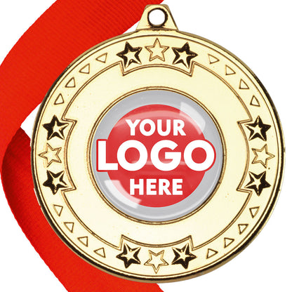 The Glossy gel 50mm Star Edge Medal on a Ribbon