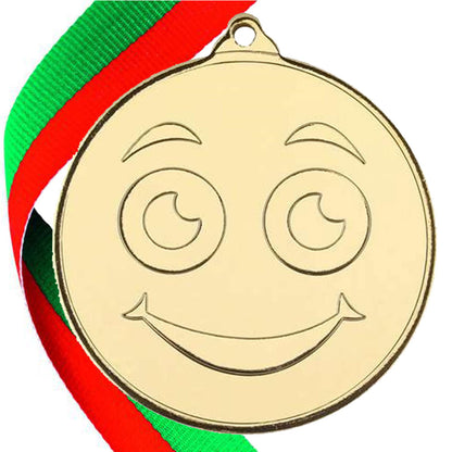 50mm Smiley Face Embossed Medal on a Ribbon