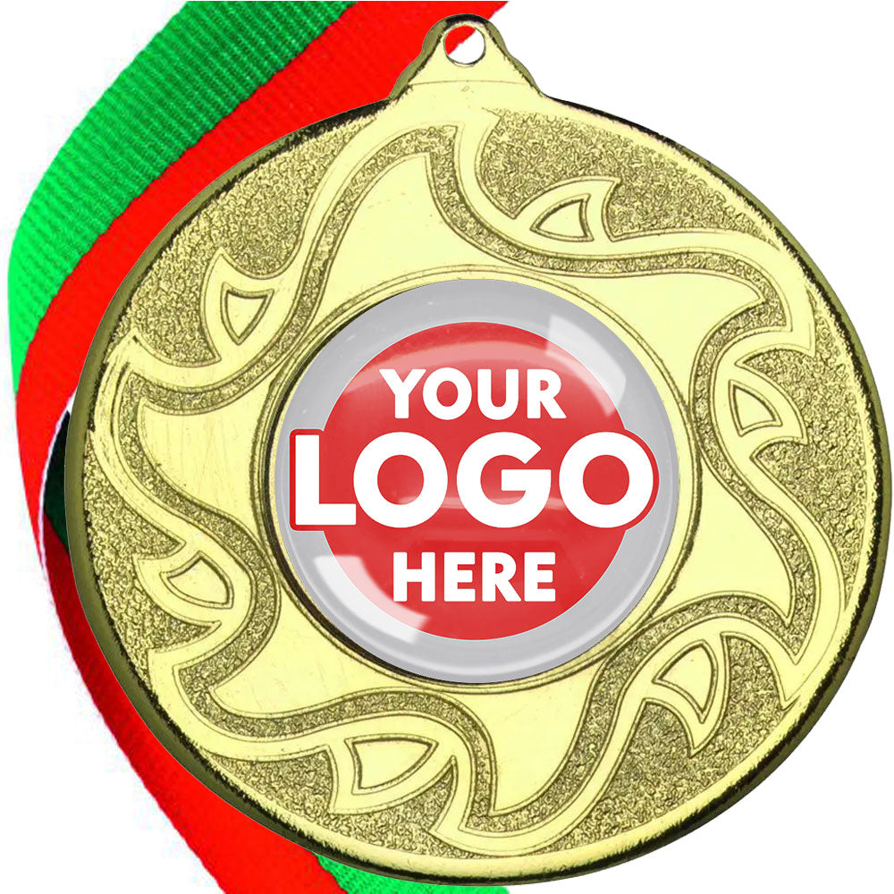 The Glossy Domed 50mm Sunshine Design Medals on Ribbons MINIMUM ORDER 100