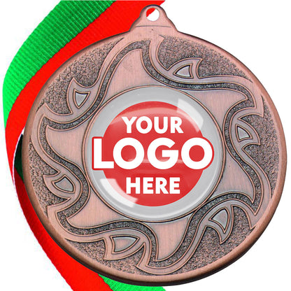 The Glossy Domed 50mm Sunshine Design Medals on Ribbons MINIMUM ORDER 100