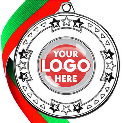 The Glossy gel 50mm Star Edge Medal on a Ribbon