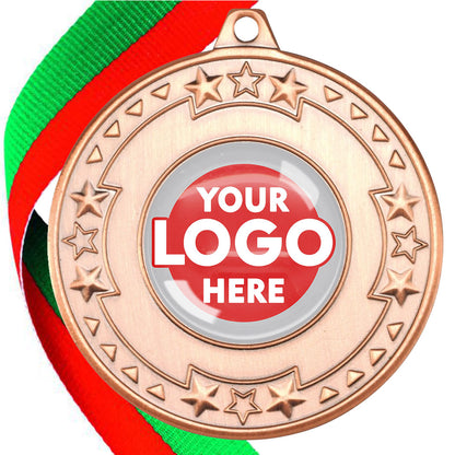 The Glossy gel 50mm Star Edge Medal on a Ribbon