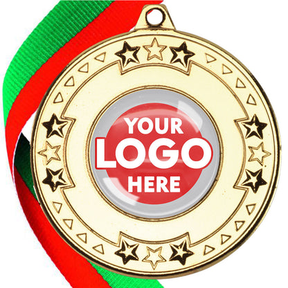 The Glossy gel 50mm Star Edge Medal on a Ribbon