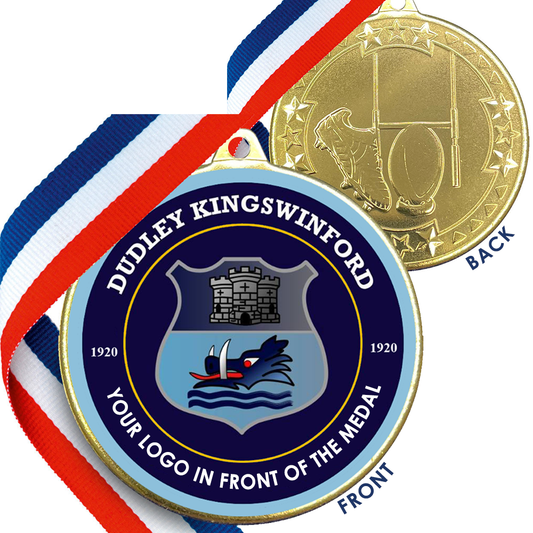 50mm Rugby Medal on a Ribbon with Embossed Back