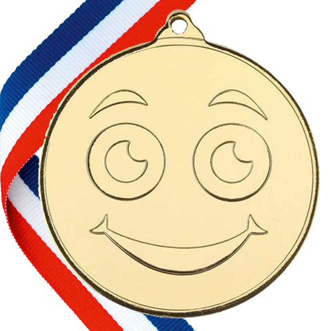 50mm Smiley Face Embossed Medal on a Ribbon