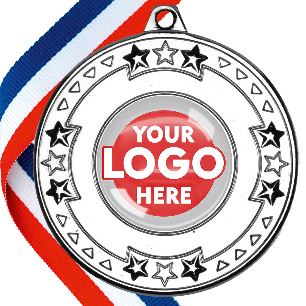 The Glossy gel 50mm Star Edge Medal on a Ribbon