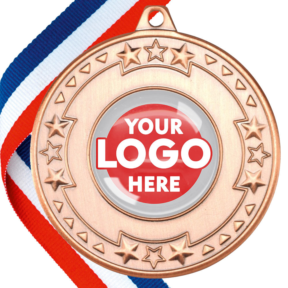 The Glossy gel 50mm Star Edge Medal on a Ribbon