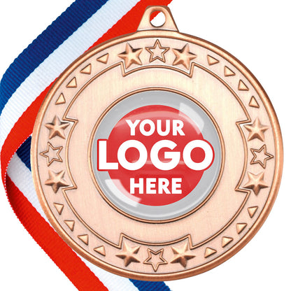 The Glossy gel 50mm Star Edge Medal on a Ribbon