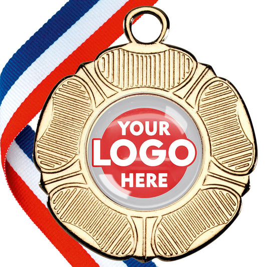 Glossy Gel Tudor Rose Medal on a Ribbon MINIMUM ORDER 100