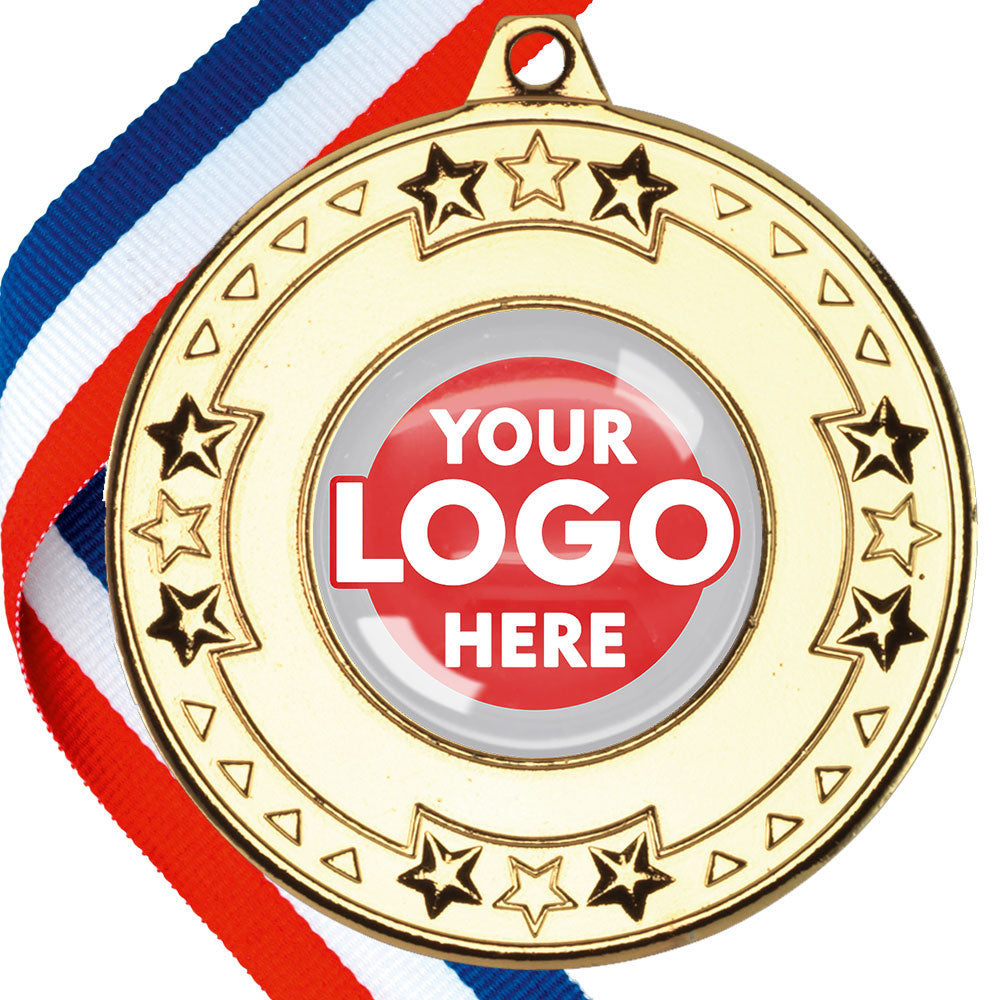 The Glossy gel 50mm Star Edge Medal on a Ribbon