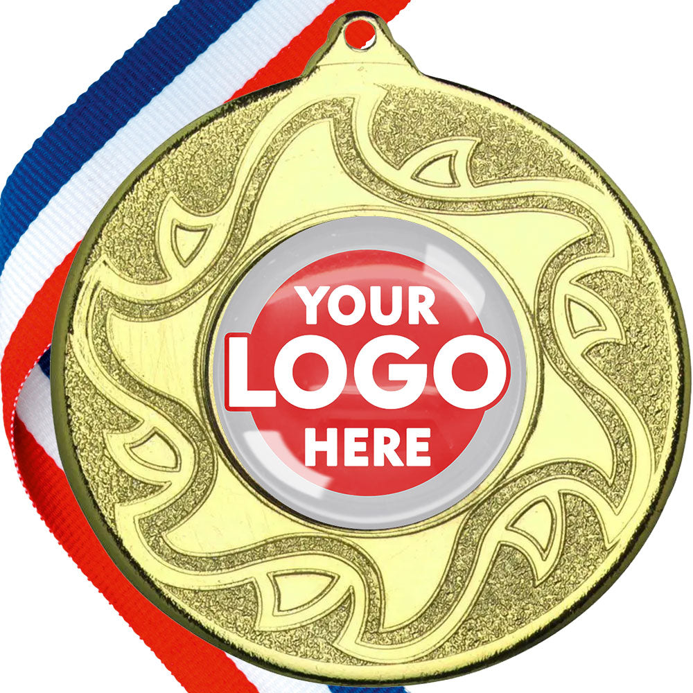 The Glossy Domed 50mm Sunshine Design Medals on Ribbons MINIMUM ORDER 100